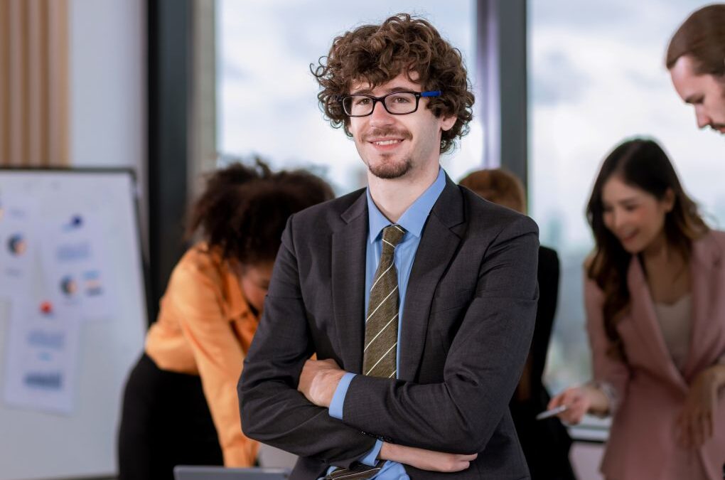 Overcoming drug addiction, a young professional feeling confident at work