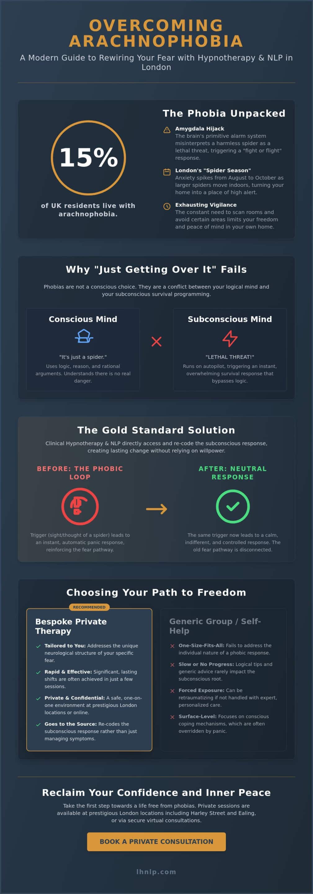 Fear of Spiders Treatment in London: Expert Hypnotherapy & NLP (2026) - Infographic